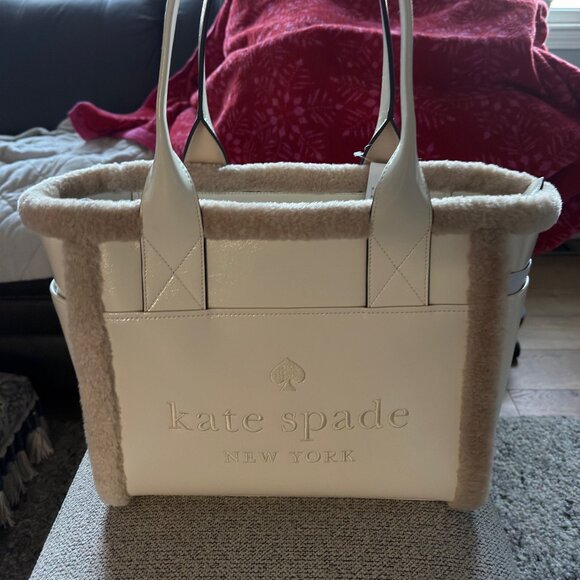 Kate Spade Ivory Meringue Faux Shearling Tote Handbag NWT $459 Retail - Picture 1 of 6